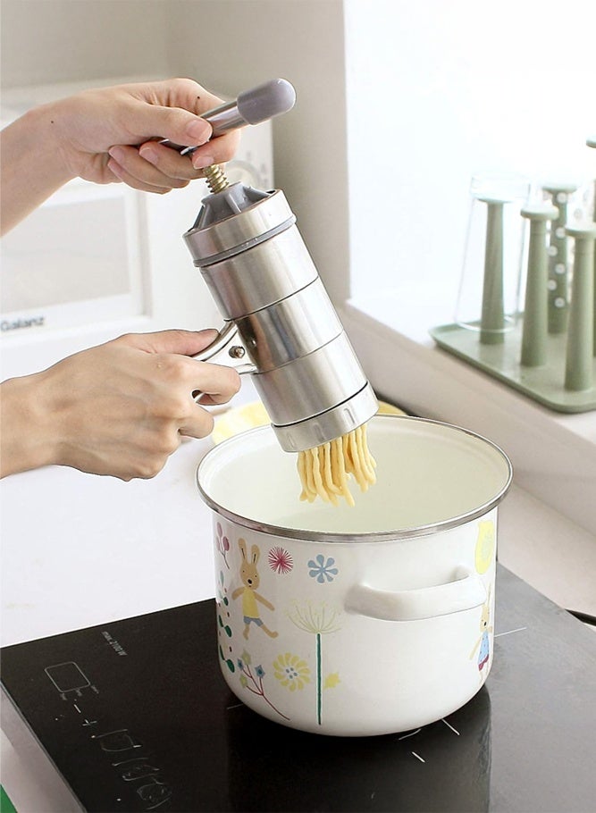 SHABILI Manual Stainless Steel Noodles Press Noodle Maker for Home Kitchen Use, Durable Hand Wringing Pasta Machine with Multiple Moulds, Manual Noodles Press Manual Press Pasta Machine Tool - Image 3